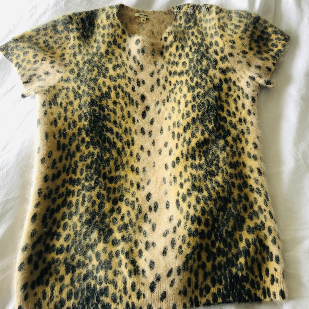 Leopard print cap sleeve sweater